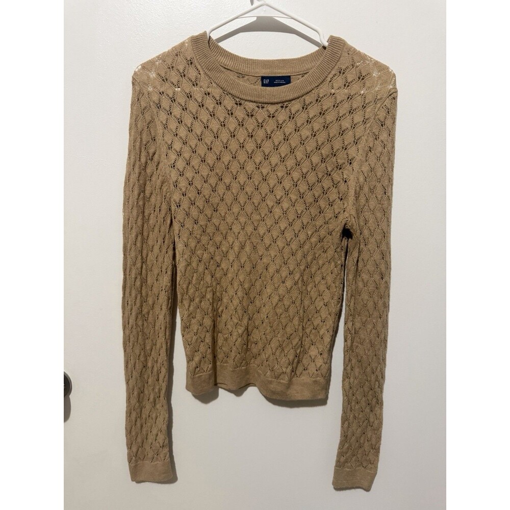 Gap Tan Pointelle Sweater Medium Wool Blend Medium